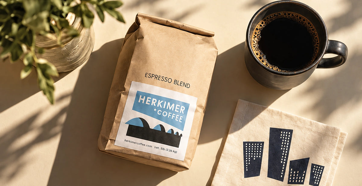 Herkimer coffee in warm afternoon sunlight